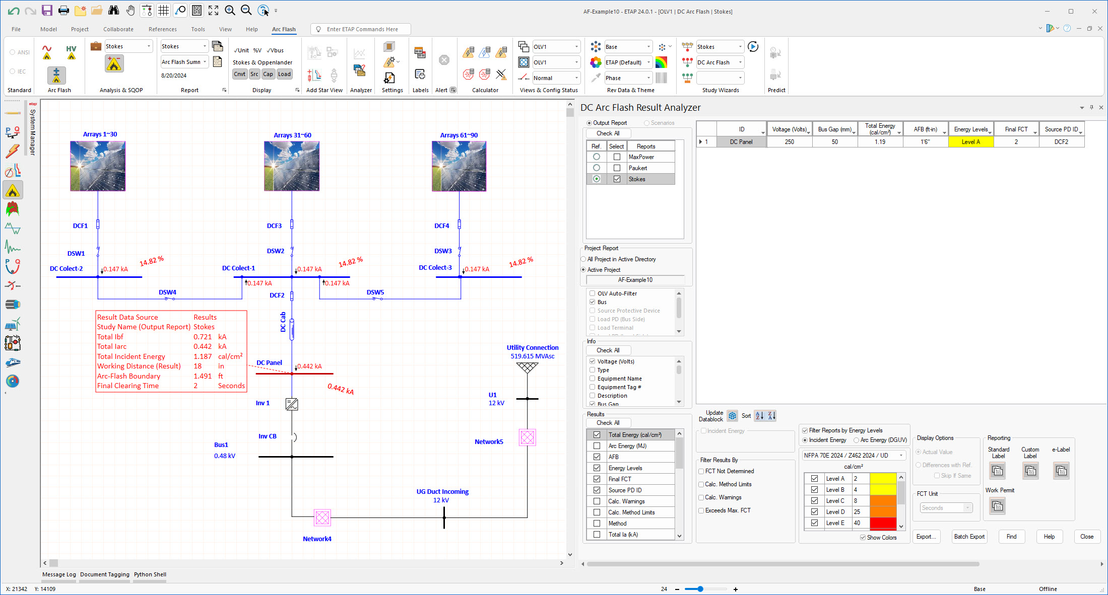 ETAP DC Arc Flash Analysis Datablock Worstcase