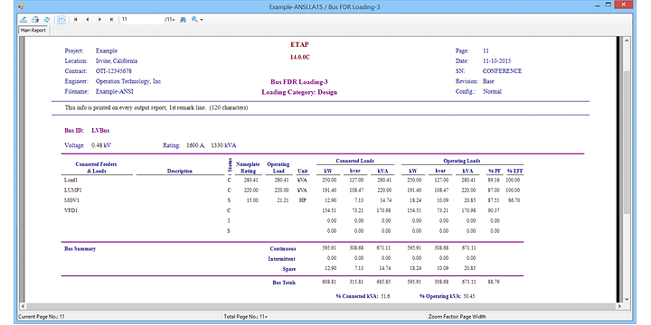 Load Analyzer output report for example project