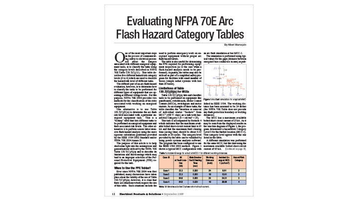 Evaluating NFPA 70E Arc Flash Hazard Category Tables